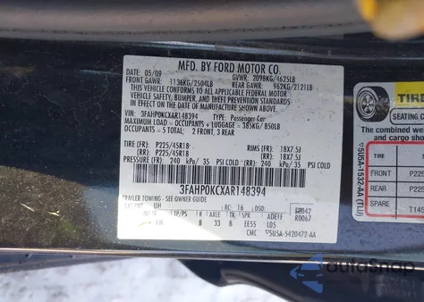 2010 Ford Fusion Sport z USA, uszkodzony, nr VIN 3FAHP0KCXAR148394
